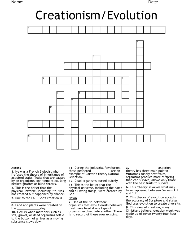 Creationism/Evolution Crossword