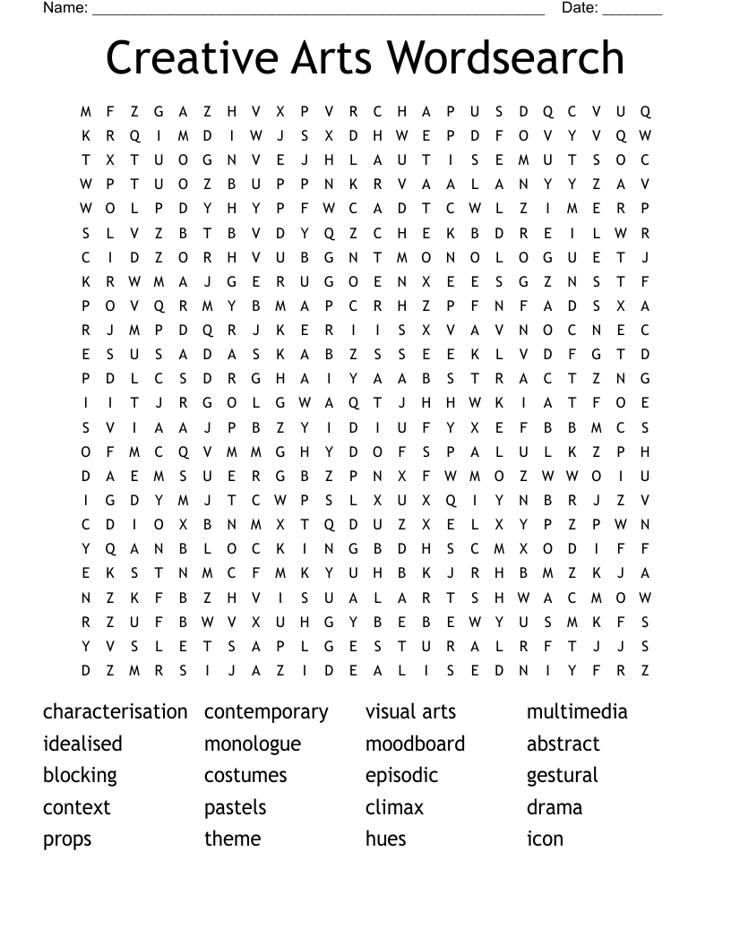 Creative Arts Wordsearch