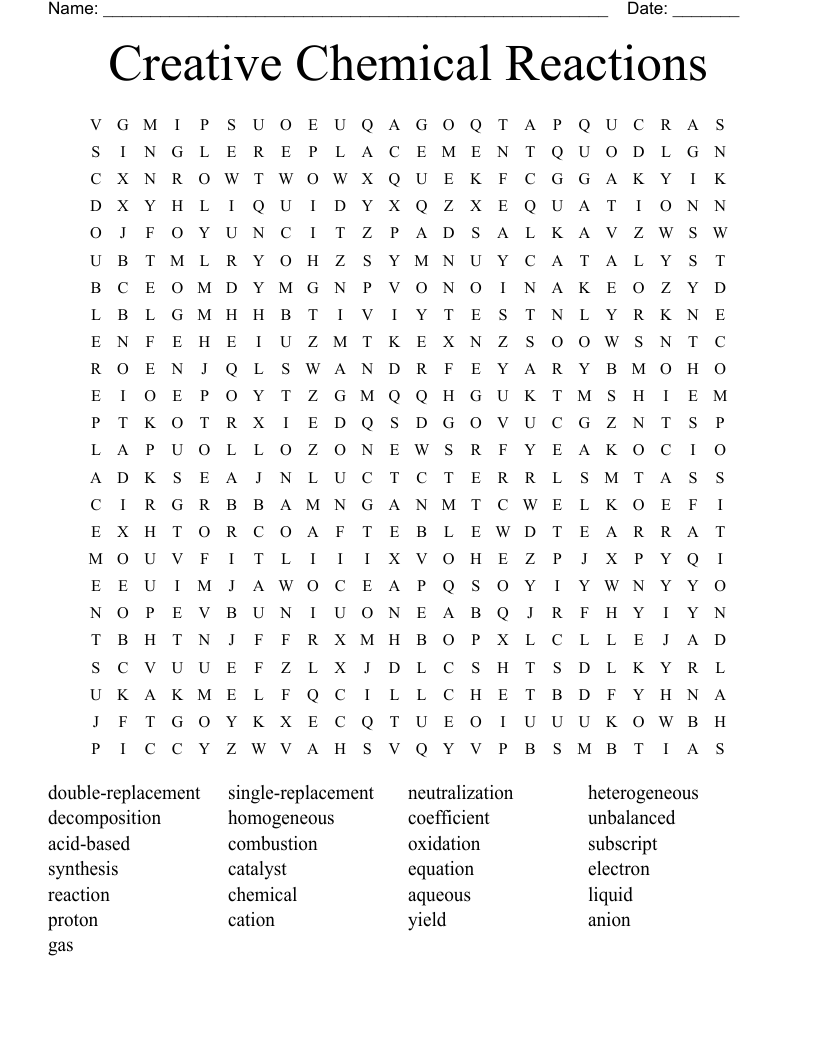 Creative Chemical Reactions Word Search