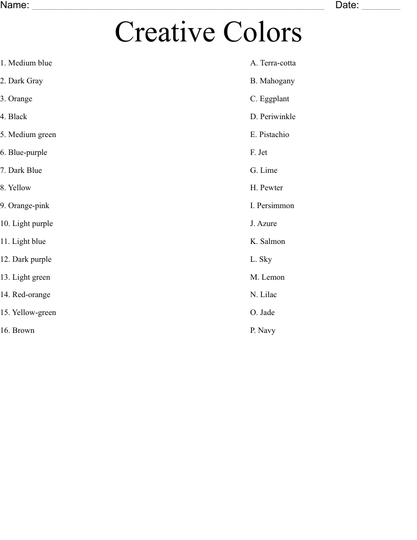 Creative Colors Worksheet