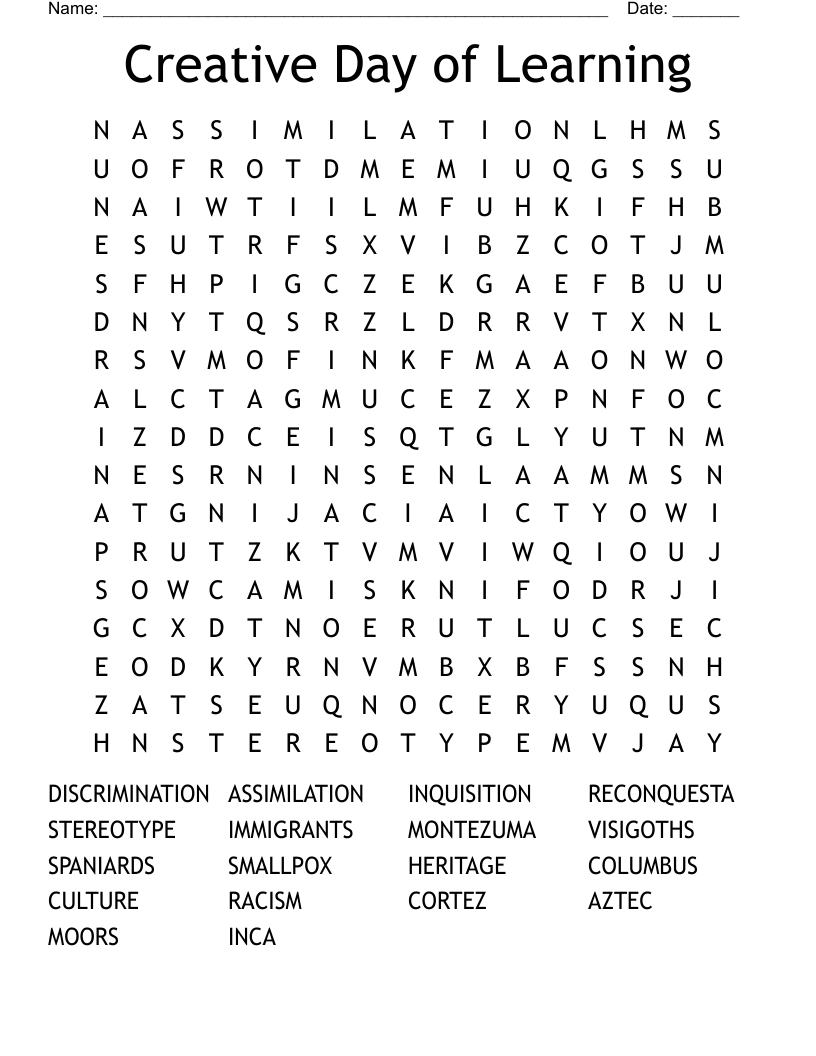 Creative Day of Learning Word Search