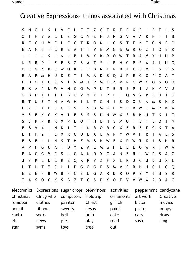 Creative Expressions- things associated with Christmas Word Search
