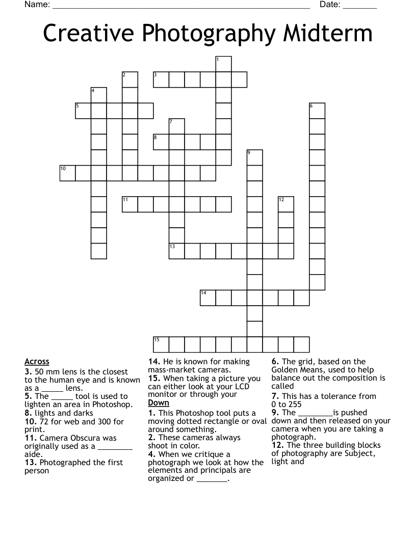 Creative Photography Midterm Crossword