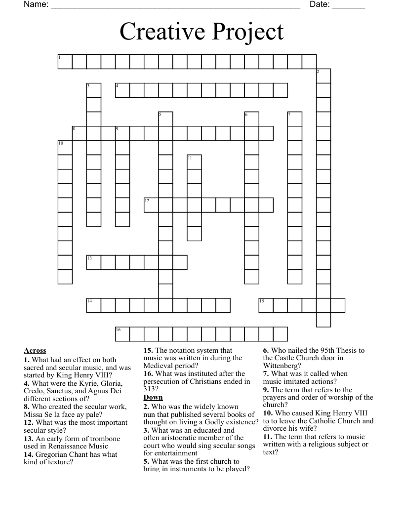 Creative Project Crossword