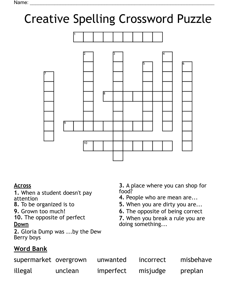 Creative Spelling Crossword Puzzle