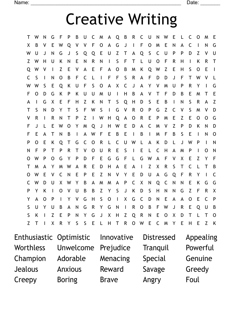 Creative Writing Word Search