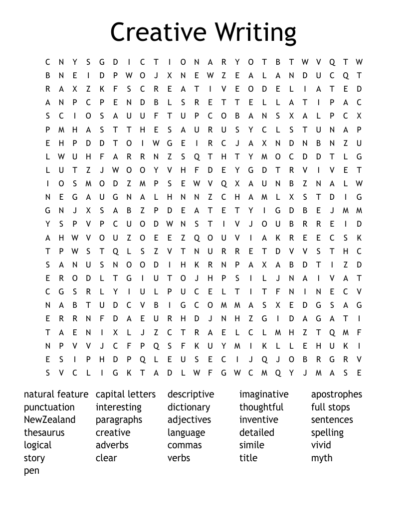 Creative Writing Word Search
