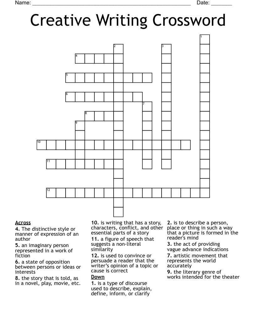 Creative Writing Crossword 