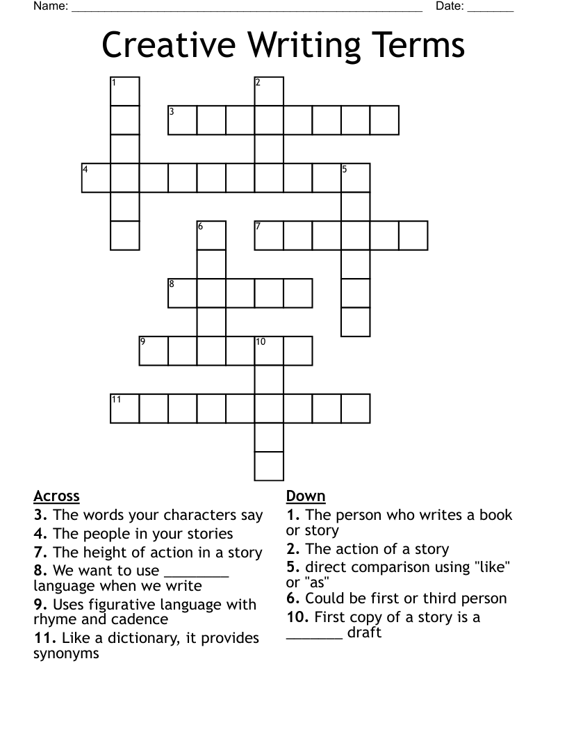 Creative Writing Terms Crossword
