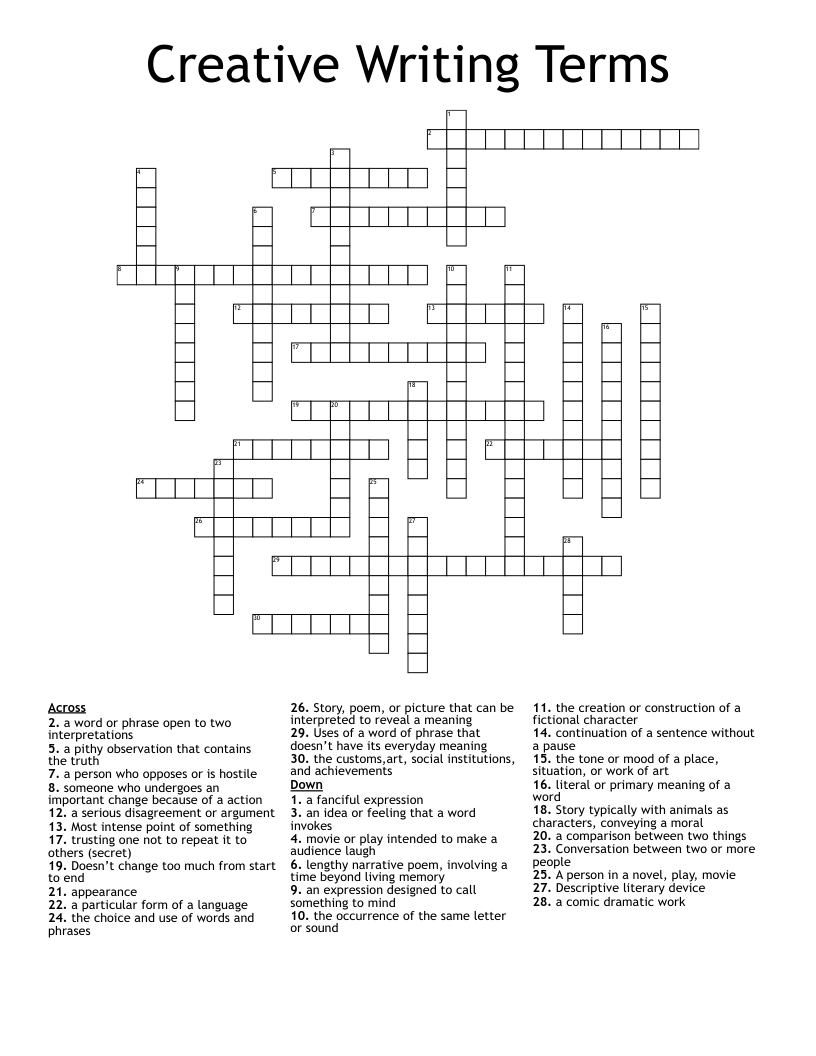 Creative Writing Terms  Crossword