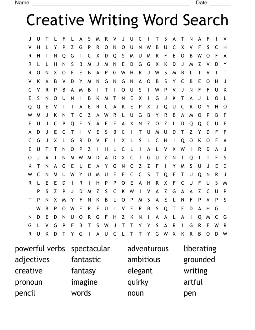 Creative Writing Word Search