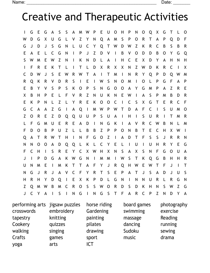 Creative and Therapeutic Activities Word Search