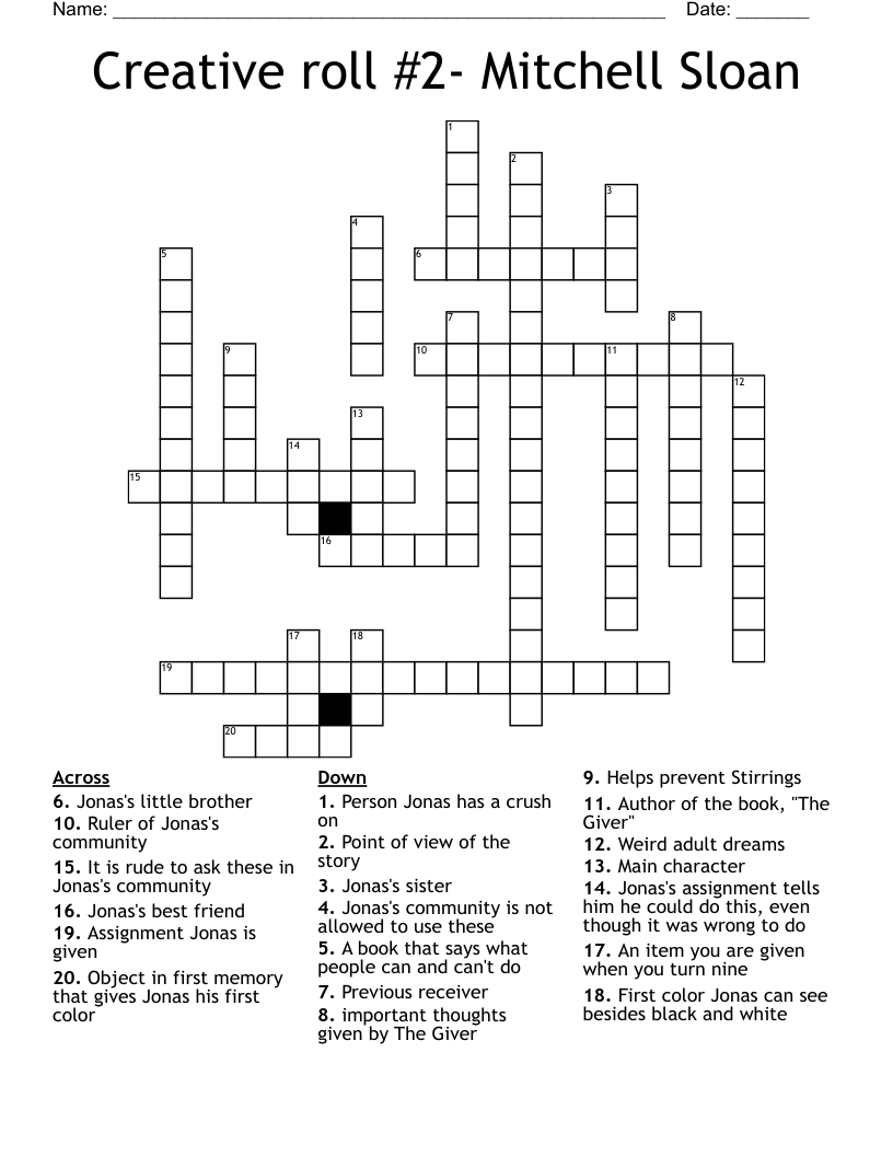 Creative roll #2- Mitchell Sloan Crossword