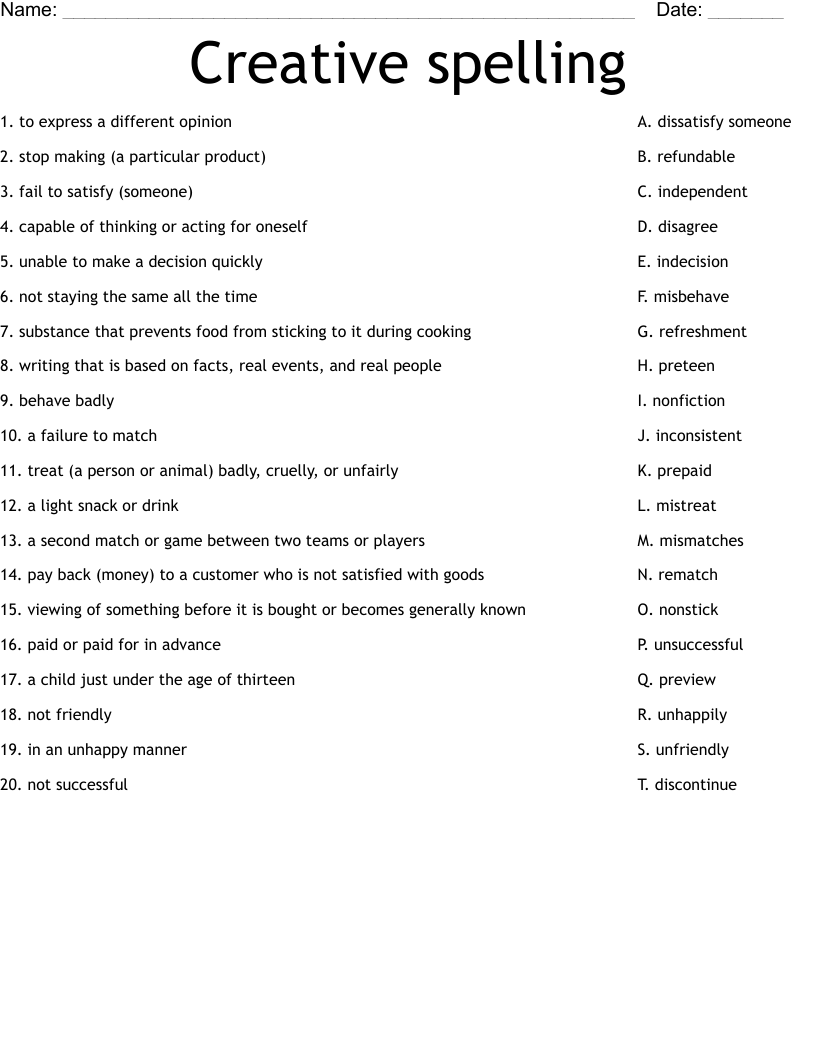 Creative spelling  Worksheet