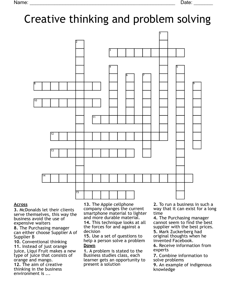 Creative thinking and problem solving Crossword