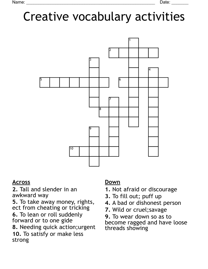 Creative vocabulary activities  Crossword