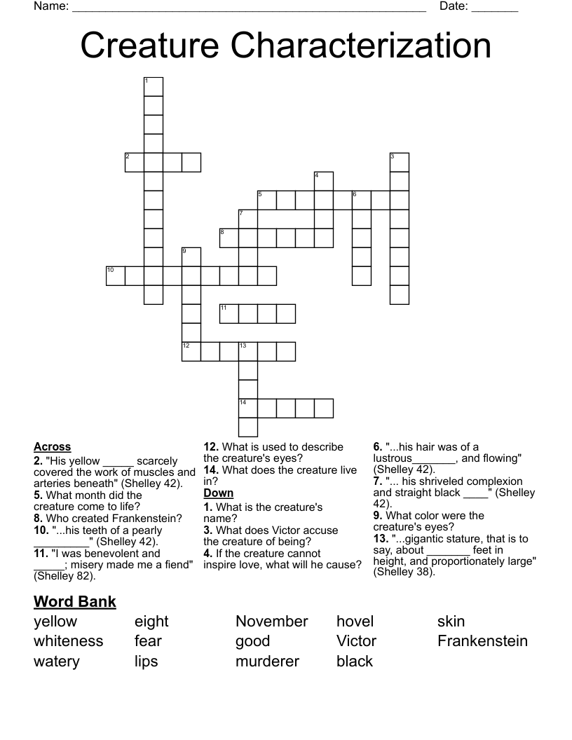Creature Characterization Crossword