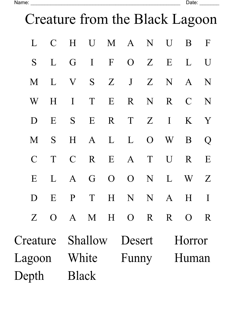 Creature from the Black Lagoon Word Search