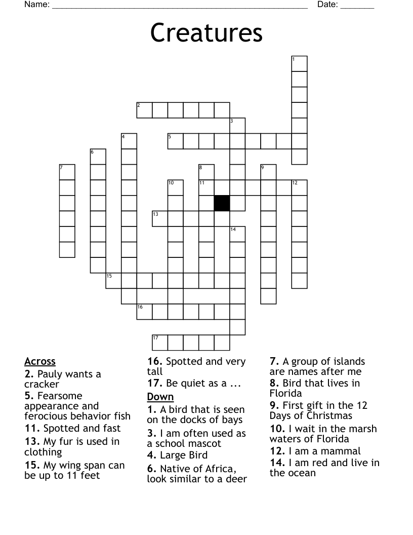Creatures Crossword