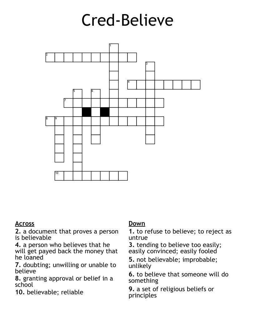 Cred-Believe Crossword