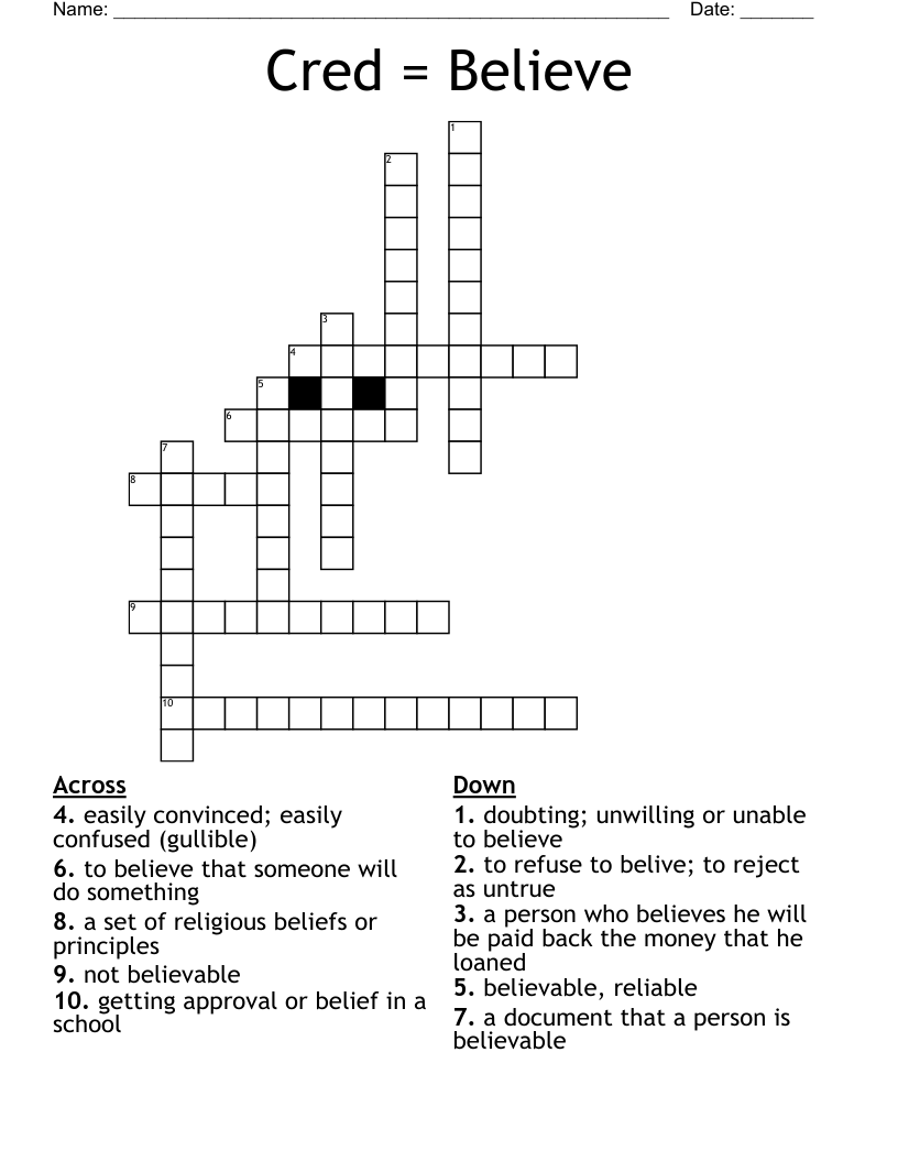 Cred = Believe Crossword