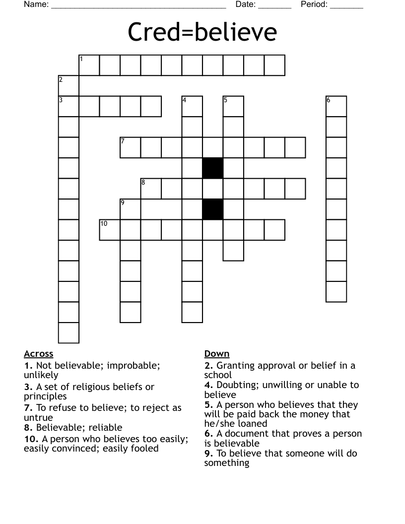 Cred=believe Crossword
