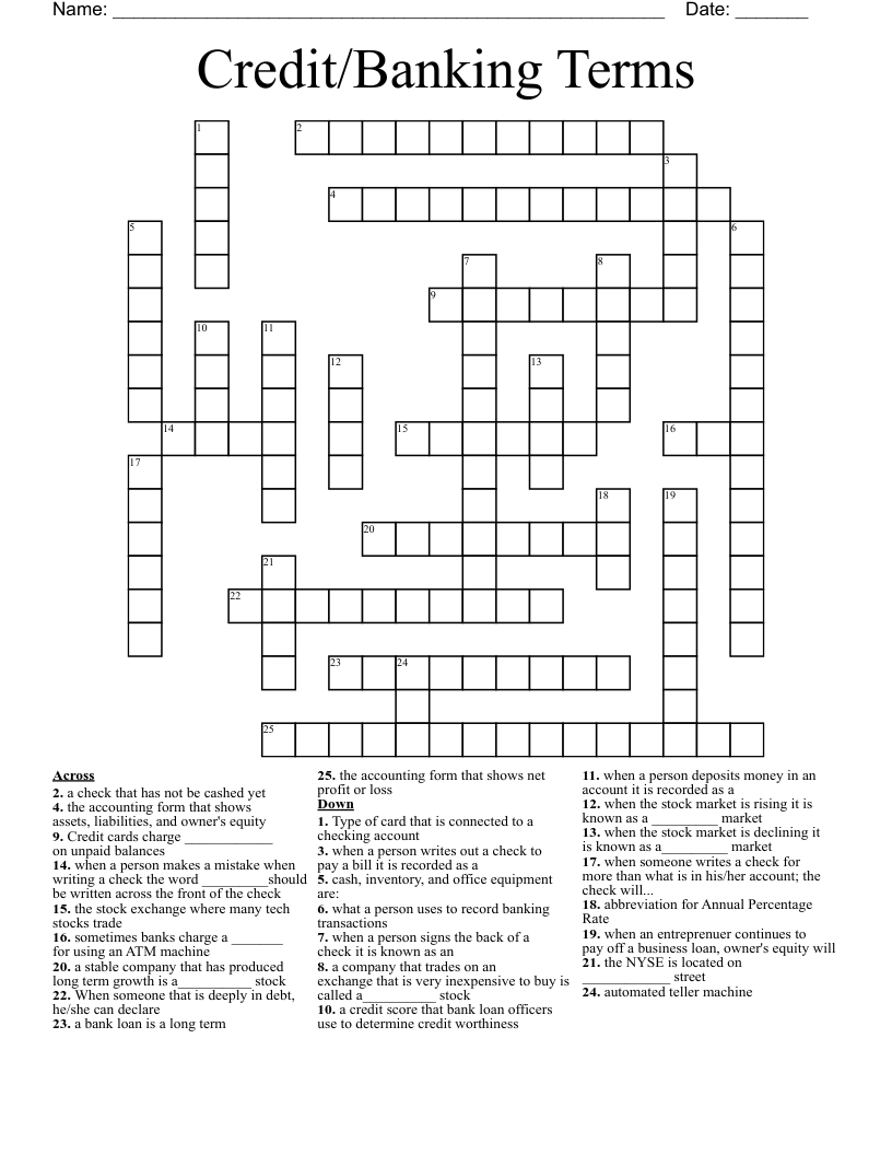 Credit/Banking Terms Crossword