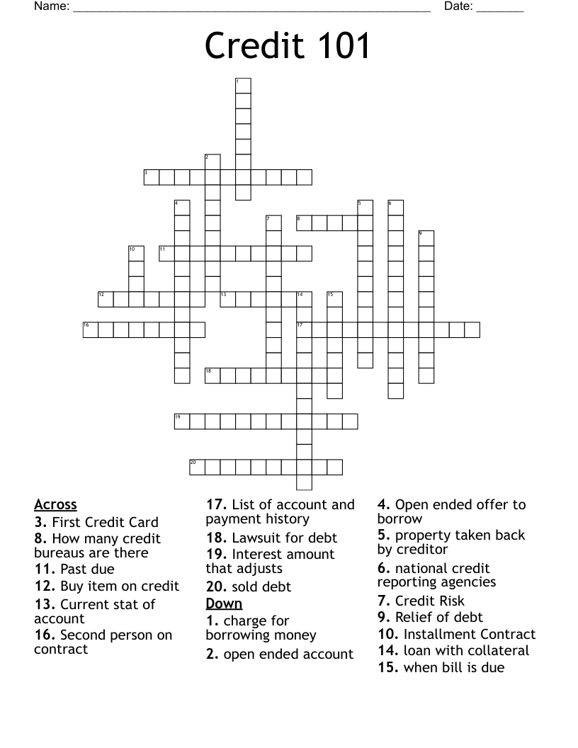 Credit 101 Crossword