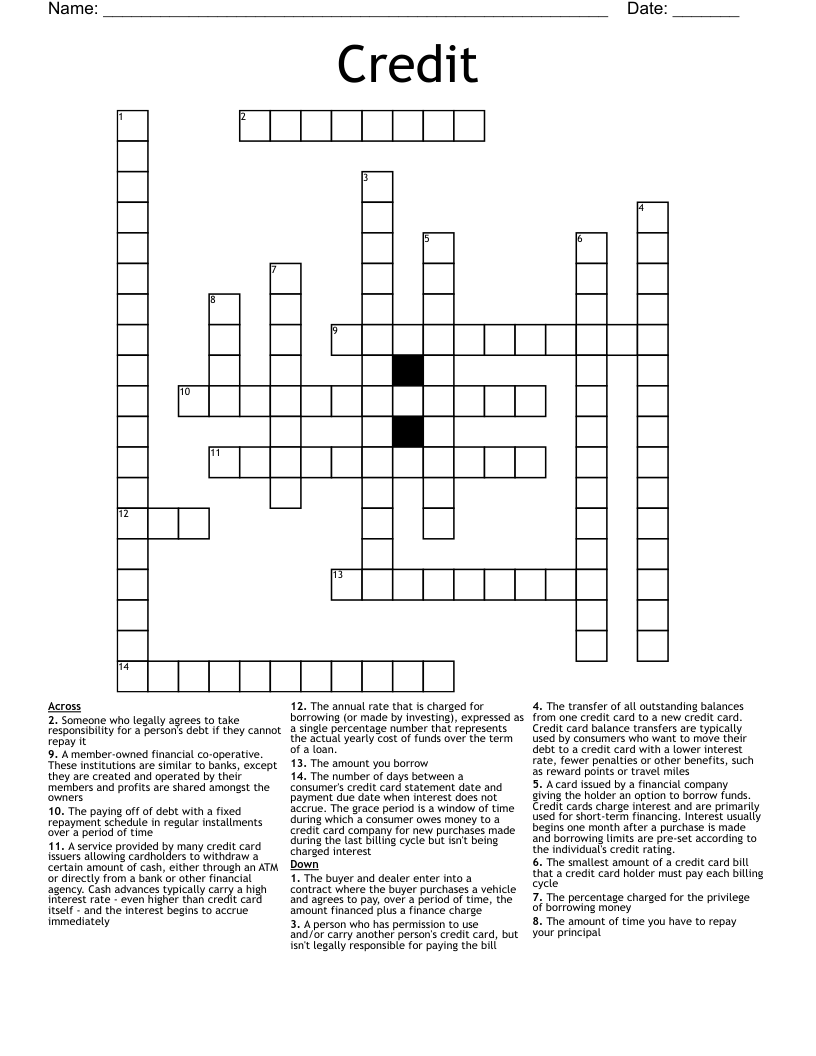 Credit Crossword
