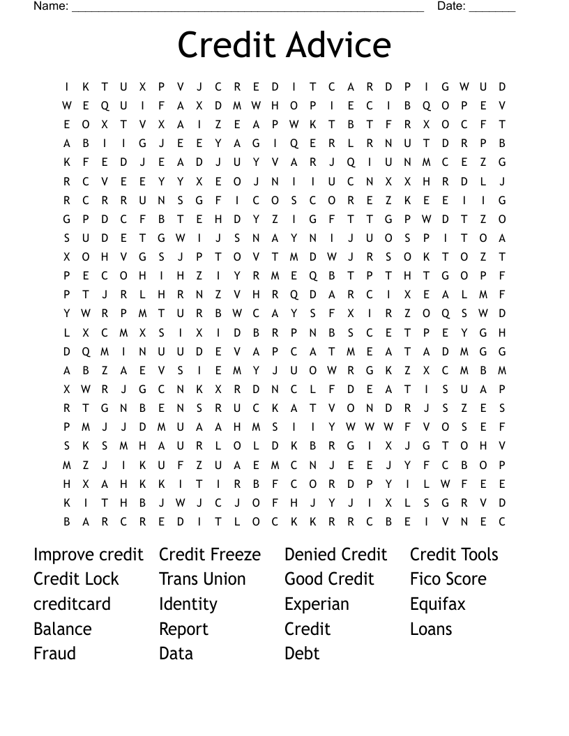 Credit Advice Word Search