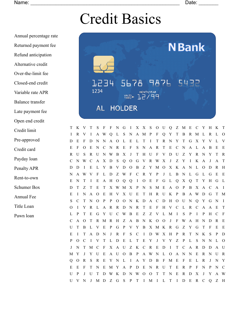 Credit Basics Word Search