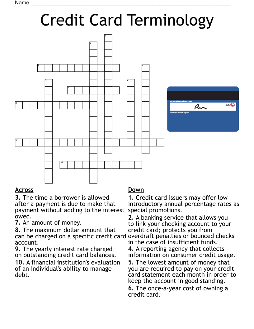Credit Card Terminology Crossword