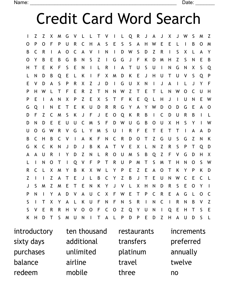 Credit Card Word Search 