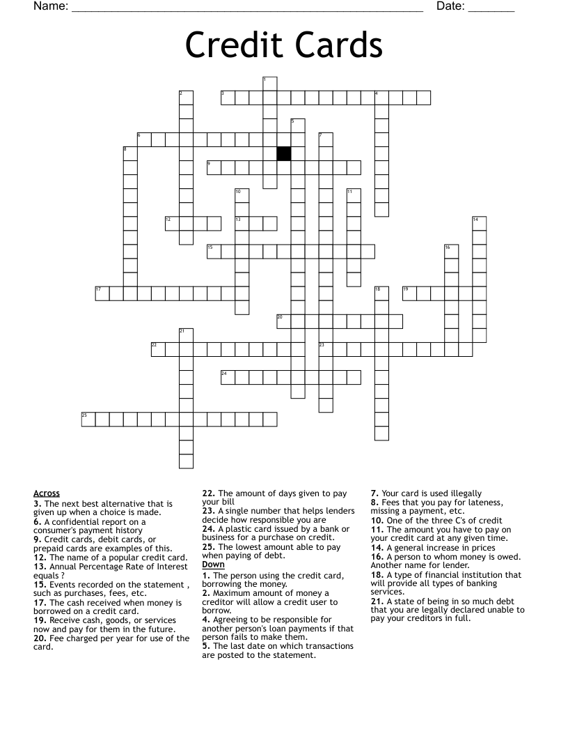 Credit Cards Crossword