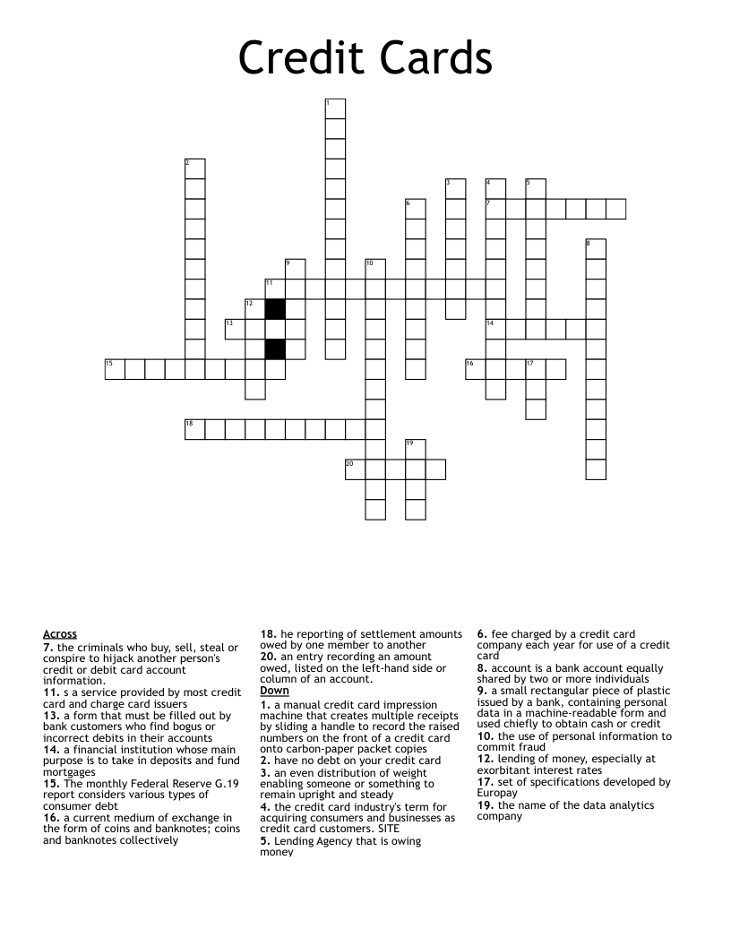 Credit Cards Crossword