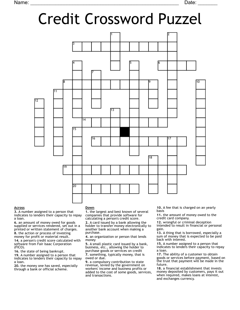 Credit Crossword Puzzel