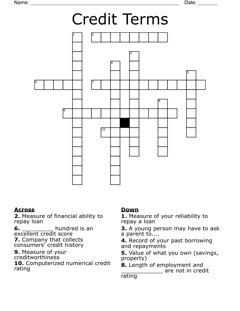 Credit Terms Crossword