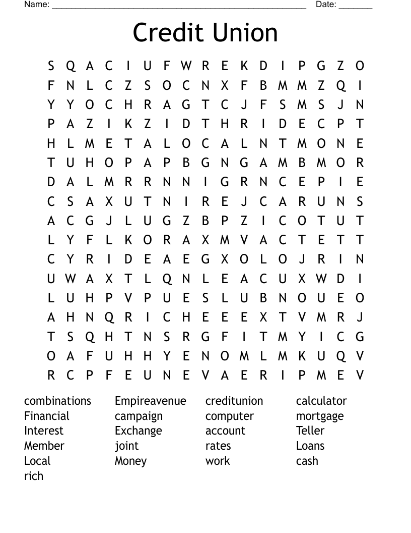 Credit Union Word Search
