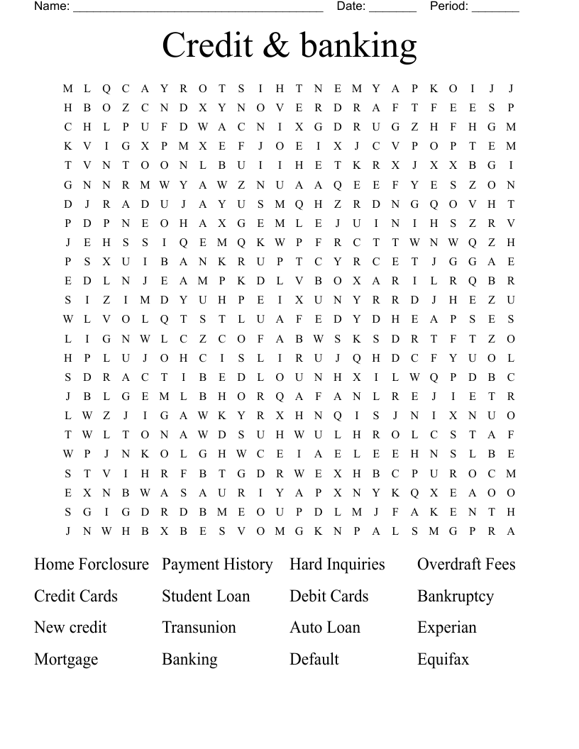 Credit & banking Word Search