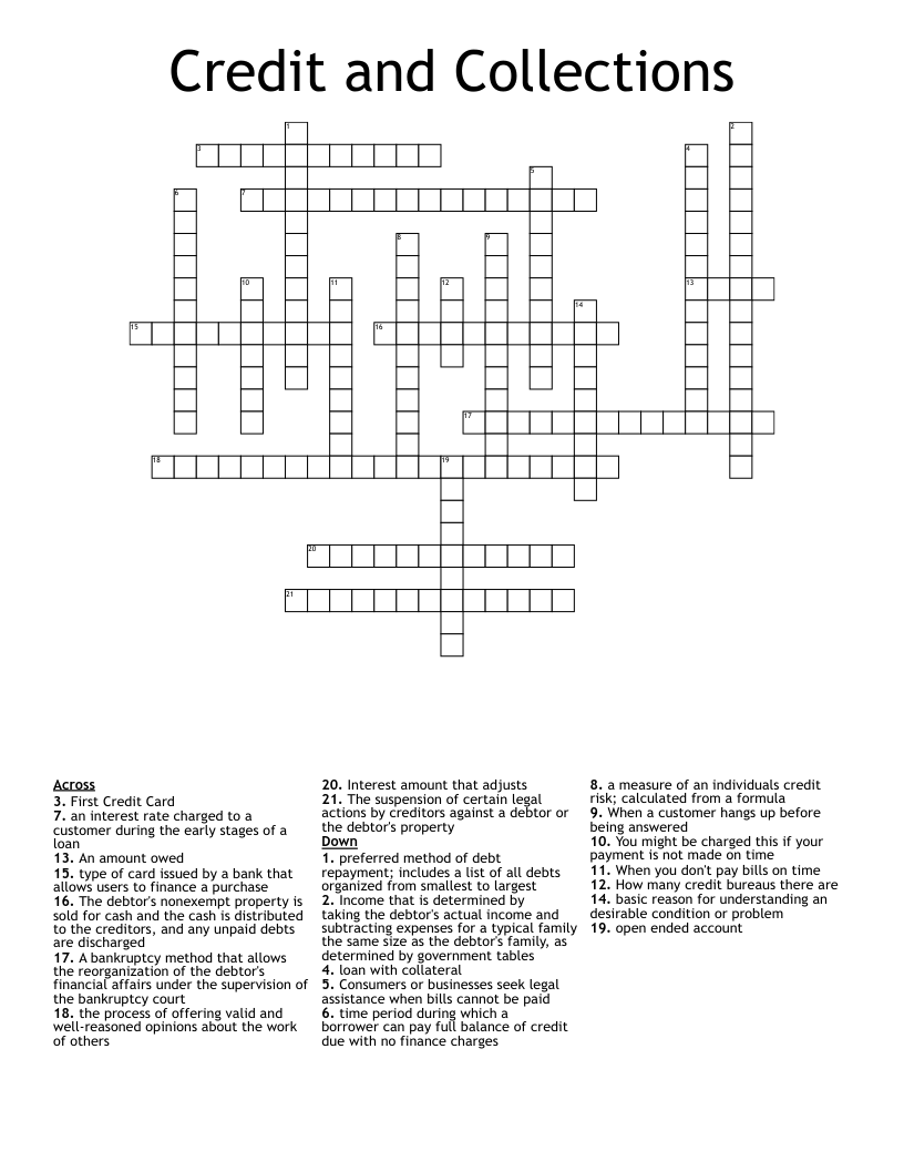 Credit and Collections Crossword