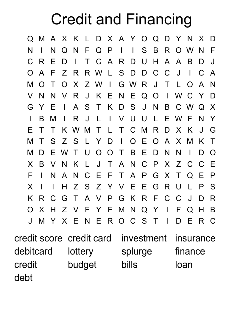 Credit and Financing Word Search