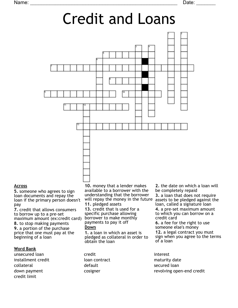 Credit and Loans Crossword