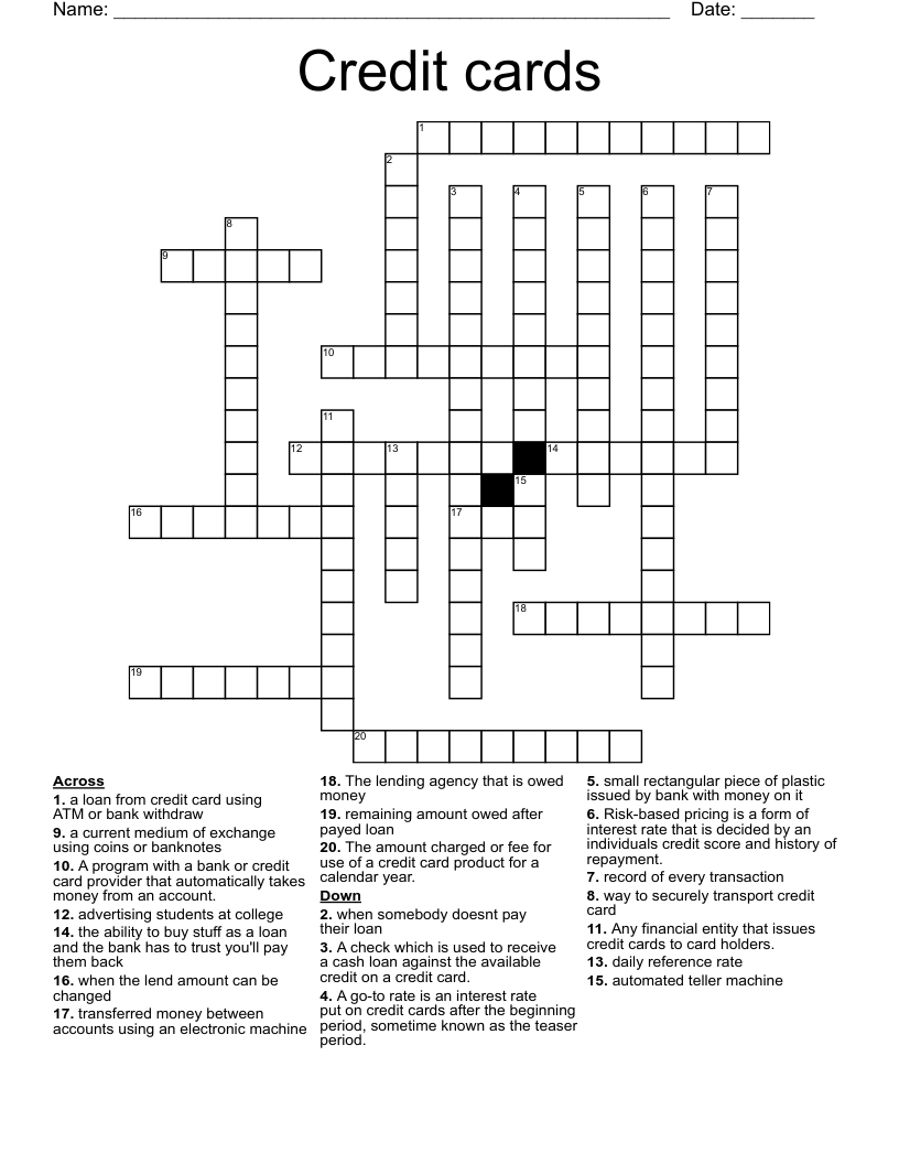 Credit cards Crossword