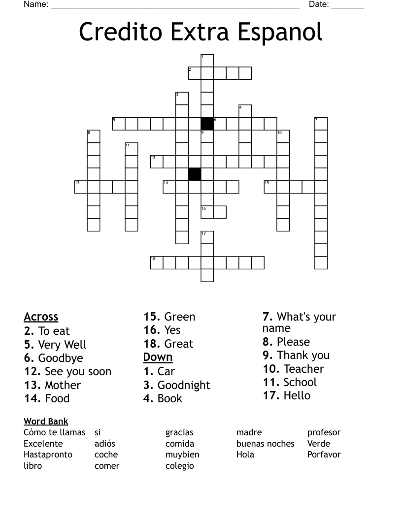 Credito Extra Espanol Crossword