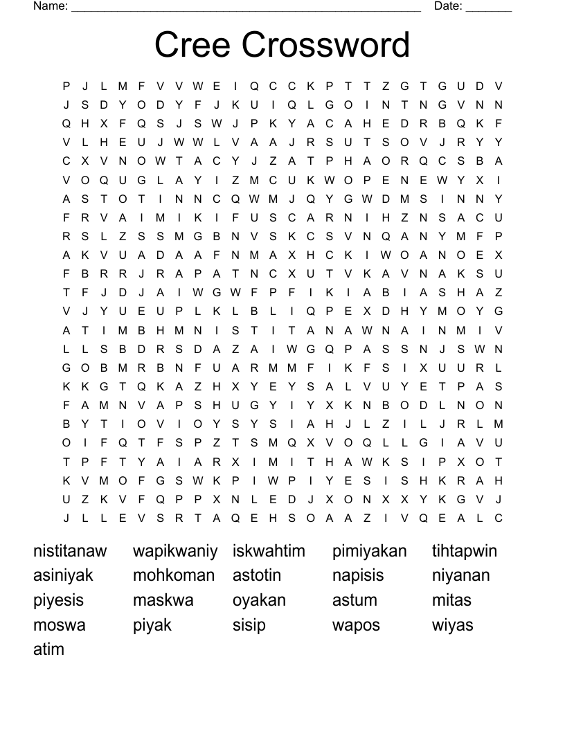 Cree Crossword  Word Search
