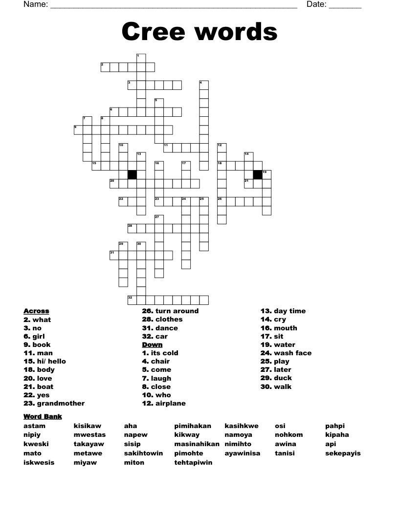 Cree words Crossword