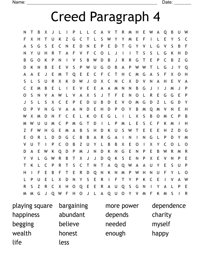 Creed Paragraph 4 Word Search
