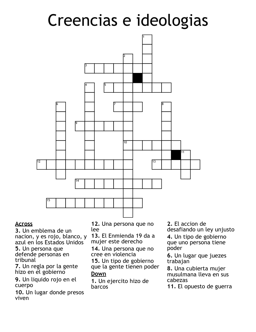 Creencias e ideologias Crossword
