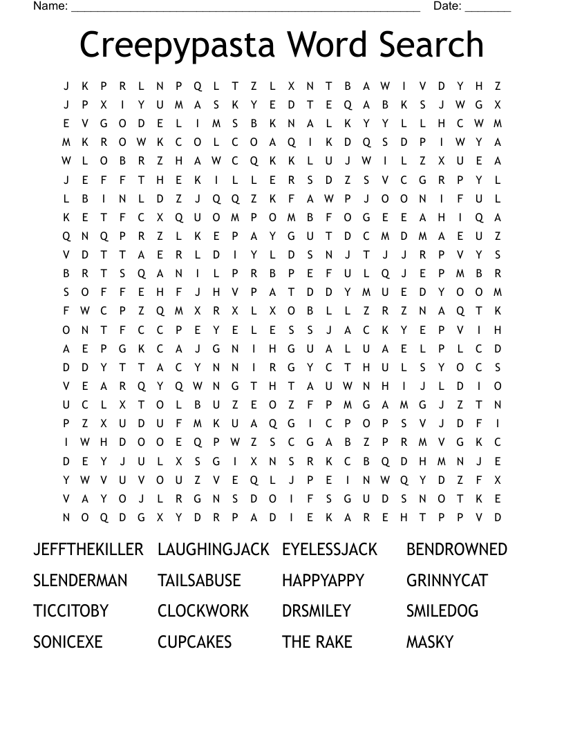 Creepypasta Word Search