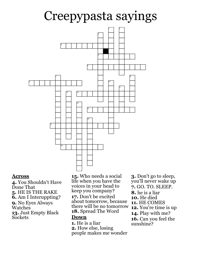 Creepypasta sayings Crossword